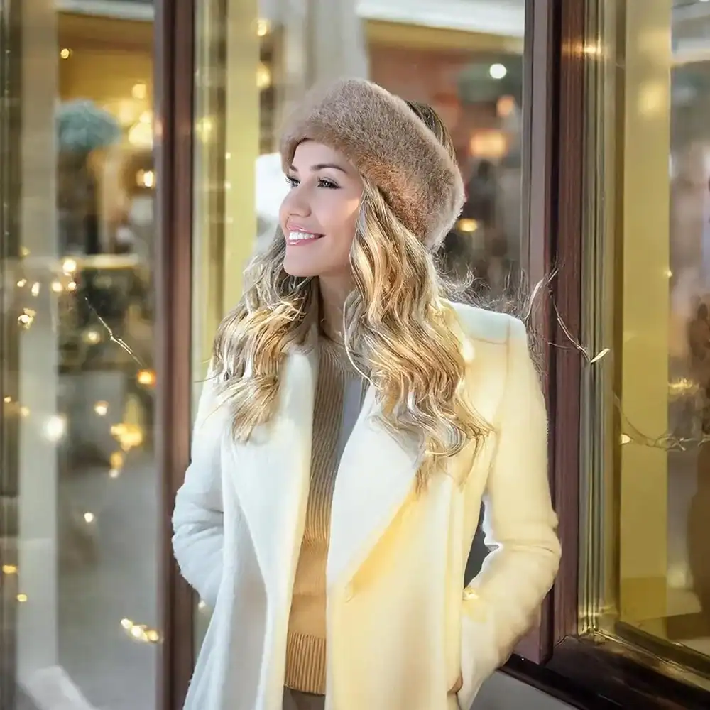 accessoire mode fourrure beige