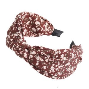 serre tête en tissu fleuri brun