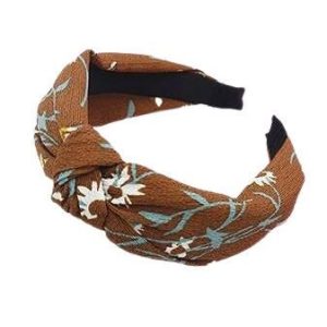 serre tête tissu fleuri marron