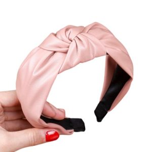 serre tête cuir rose poudré