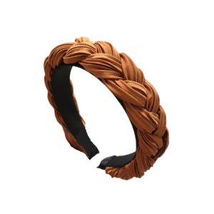 serre tête tissu plissé caramel