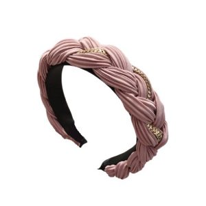 serre tête tissu plissé rose