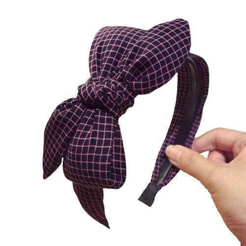 serre tête maxi noeud carreaux noirs et roses