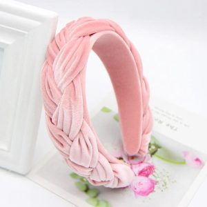 accessoire cheveux tressé rose velours
